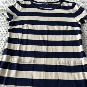 LL Bean Signature dress, navy/natural bold stripe, cotton, pockets, size M